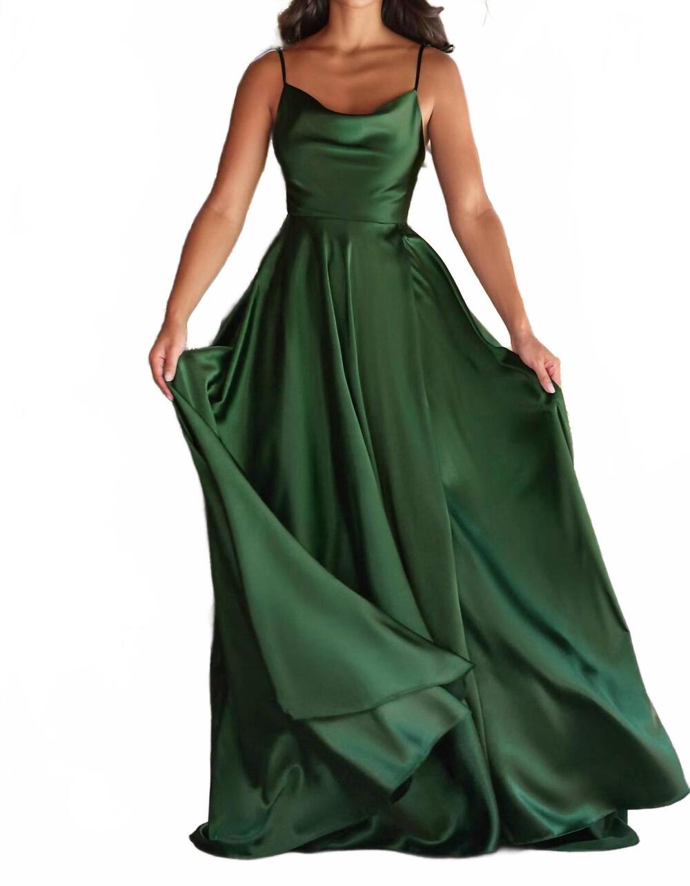 NEW LADIVINE satin a-line formal dress in emerald